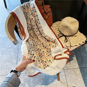 2020 New Fashion Women Embroidered Big Hijab H Letters Shawl Girls Cotton Linen Long Scarf Wrap Shawl