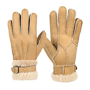 hot-selling fashion men's real sheepskin gloves winter thick warm windproof leather gloves for outdoor