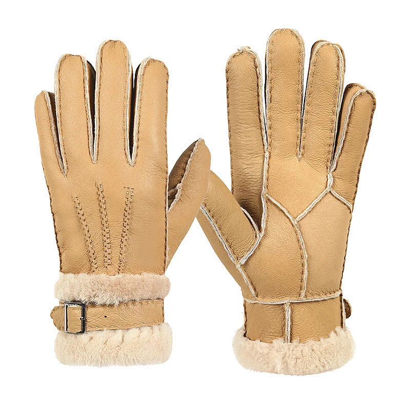 hot-selling fashion men's real sheepskin gloves winter thick warm windproof leather gloves for outdoor