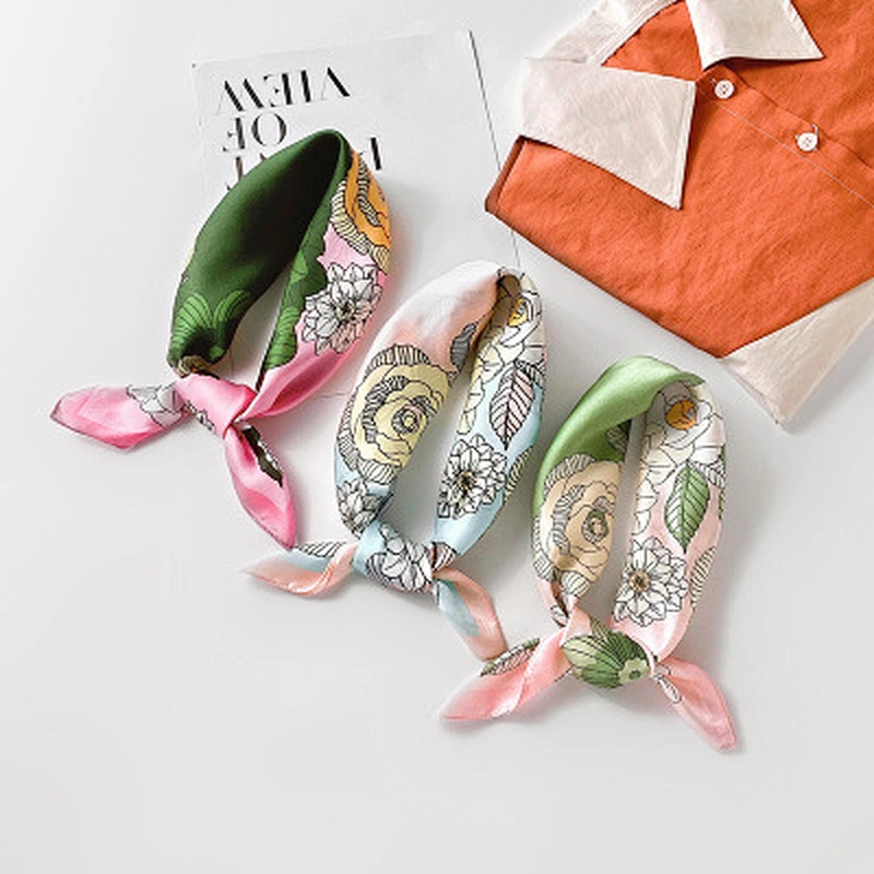 Wholesale floral silk scarves new women's decorative professional small scarf sweet crimped square scarf