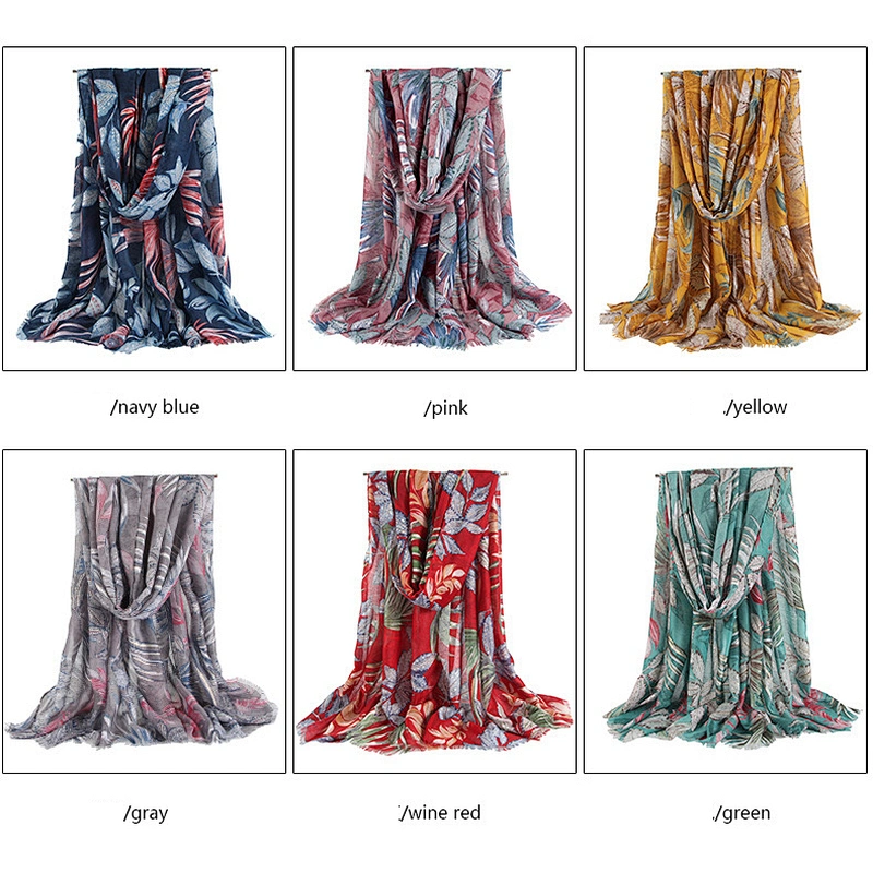2021 Style Satin Printed Fallen Leaves Bronzing Cotton Scarf Spring Autumn All-Match Pattern Scarf