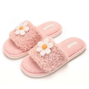2020 Autumn Winter New Candy Color Korean Home Casual Flower Girl Plush Slippers