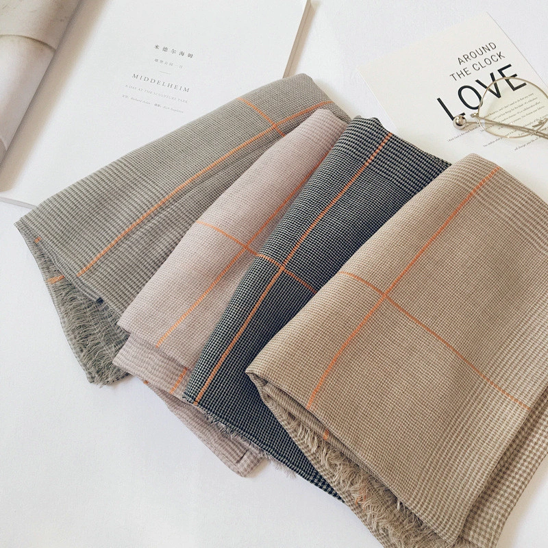 Small plaid scarf female spring and summer cotton and linen tulle beach towel sunscreen shawl scarf