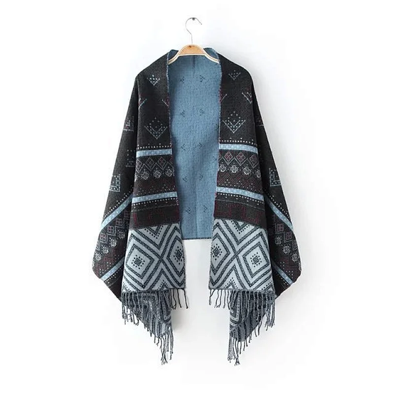 New autumn winter ethnic style jacquard cashmere tassel scarf women's casual all-match scarf shawl