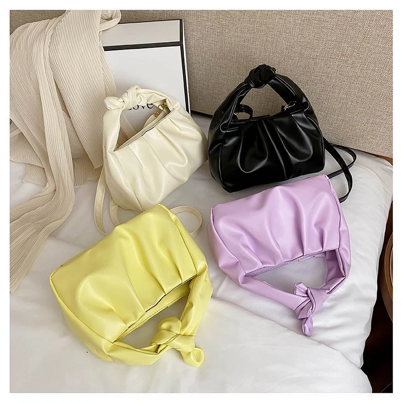 2020 Luxury New Design Cloud Shape Style Pleated Flap Handbags Small Cute Bow Dumpling Clutch Bags