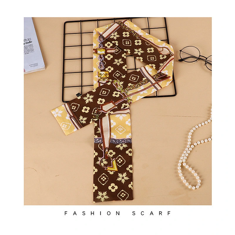 Spring Summer New Chic Small Scarf Narrow Strip Small Ribbon Silk Scarf Female Decoration Multifunctional Tie Bag Ribbon
