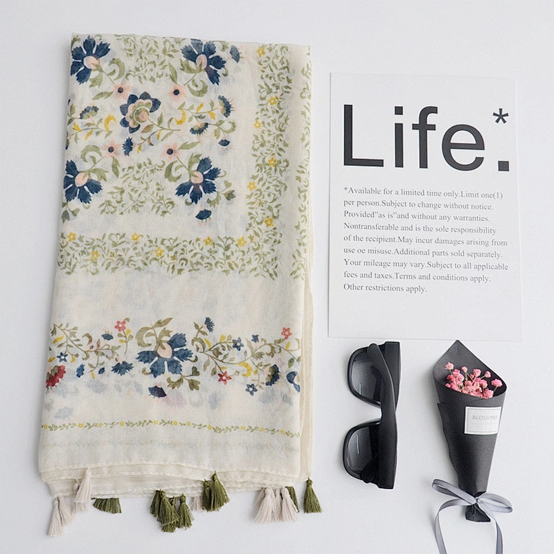 New scarves literary small fresh printed cotton and linen scarf travel beach towel sunscreen shawl scarf