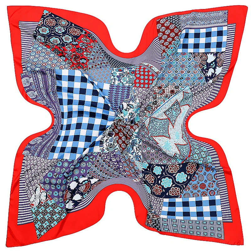 Colorblock printing imitated sunscreen shawl scarfsunscreen shawl scarf silk plaid summer square silk scarf