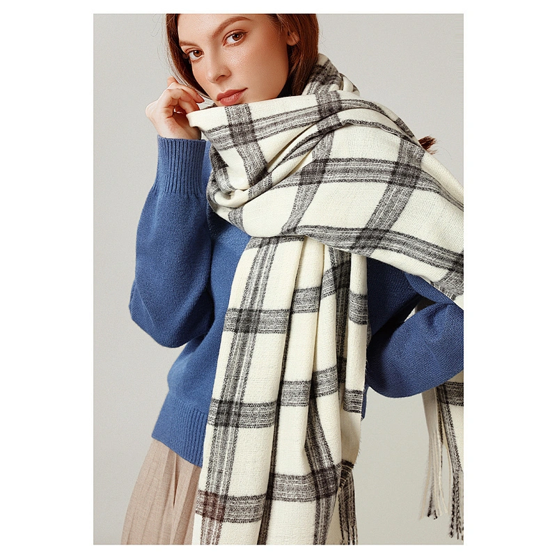 Plaid Scarf Thickened Warmth In Winter, Cashmere Scarf Female Western Style Scarf Shawl