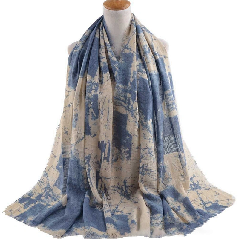 Spring Autumn Korean Style Pastoral Ink Painting Graffiti Printing Shawl Scarf For Ladies Cotton And Linen Beach Shawl