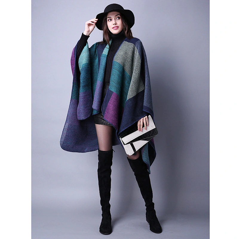 Autumn Winter Scarf Lattice Ladies Travel Shawl Cashmere European Ethnic Wind Split Thick Cloak