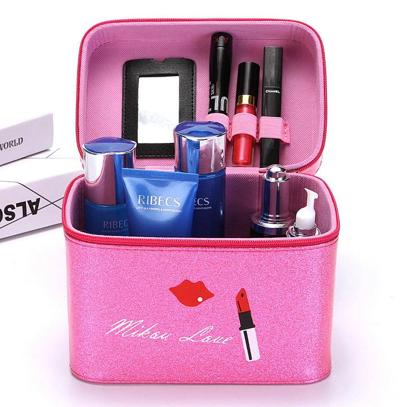 High Quality PU Leather Makeup Box Women Travel Vanity Jewelry Cosmetic Case With Mirror