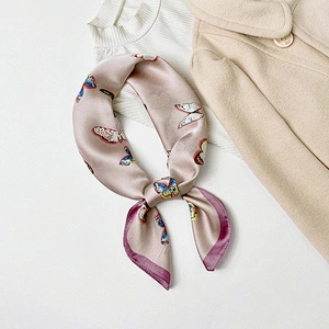 2020 summer new small butterfly printed silk scarf female simulation silk scarf curled small square scarves