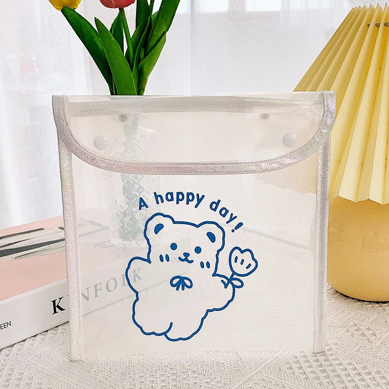 Korea Ins Homemade PVC Transparent Waterproof Storage Bag Stationery Bag With Colorful Chain
