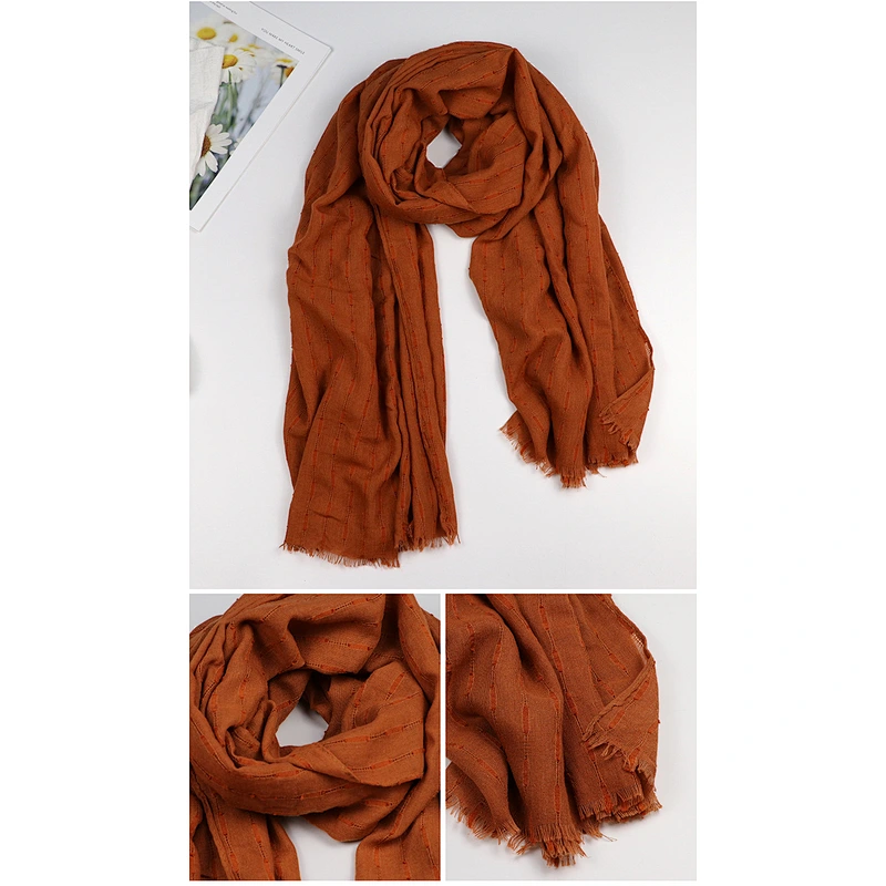 2020 Winter Cotton Multicolor Scarf Female Classic Hollow Strip Pattern Gauze Scarf Long Shawl