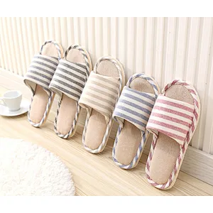 2020 New Arrival Linen Fabric Breathable Eco-Friendly Fabric Multi Color Design Unisex Anti Skid Lightweight House Slippers