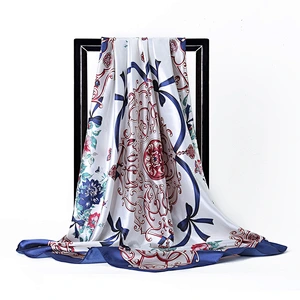 90CM square scarf fashion small bow flower printed simulation silk scarf female headscarf