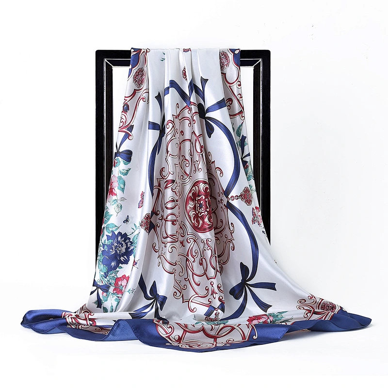 90CM square scarf fashion small bow flower printed simulation silk scarf female headscarf