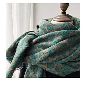 Western Style Avocado Green Scarf Women Winter Korean Wild Leopard Print Long Thick Shawl