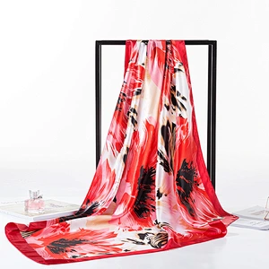 New satin sunscreen large square scarf 90cm graffiti printing simulation silk square scarf