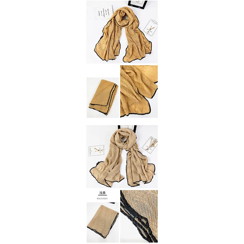 2020 Korean Version Brand Scarf Women Warm Dual-Use Cotton And Linen Pleated Small Shawl Fashion Decorative Scarf Wholesale