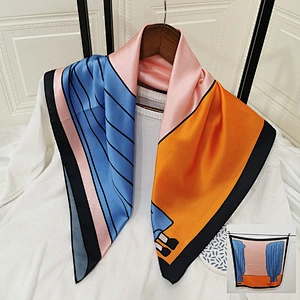 New Ins Wind Digital Printing Silk Scarf Sweet Pink Small Square Scarf Decorative Scarf
