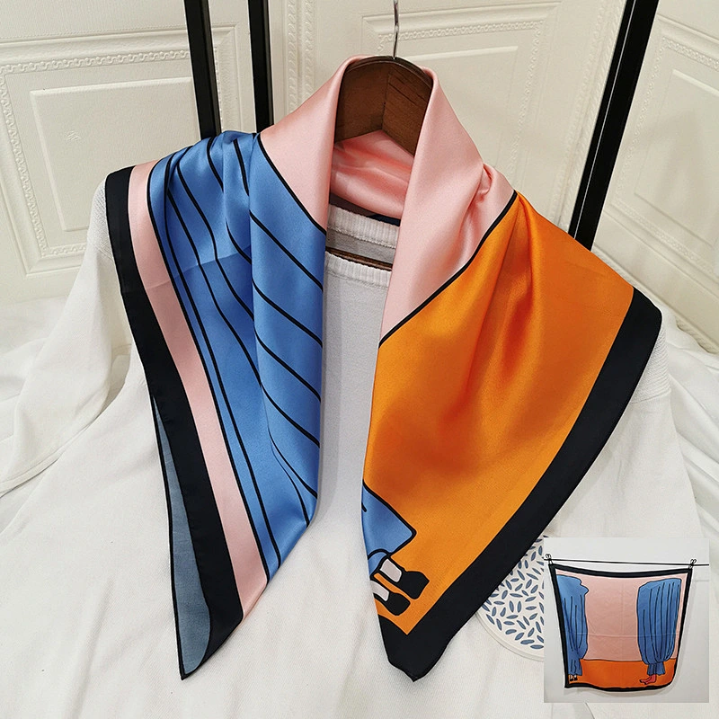New Ins Wind Digital Printing Silk Scarf Sweet Pink Small Square Scarf Decorative Scarf