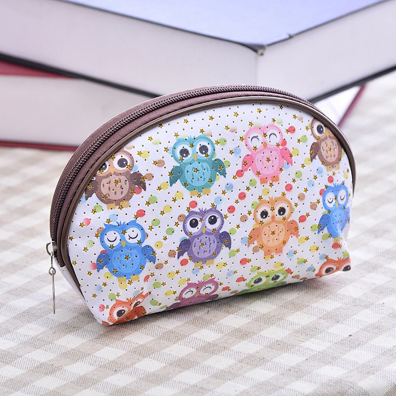Korea Style Wholesale Gold Stars Printed Owl Pattern Pvc Semi-Circular Storage Bag Female Cosmetic Bag