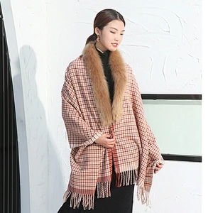 2020 Fur Collar Shawl Female Winter Cloak-Style Jacket British Scarf Dual-Use Thick Tassel Plaid Winter Cloak