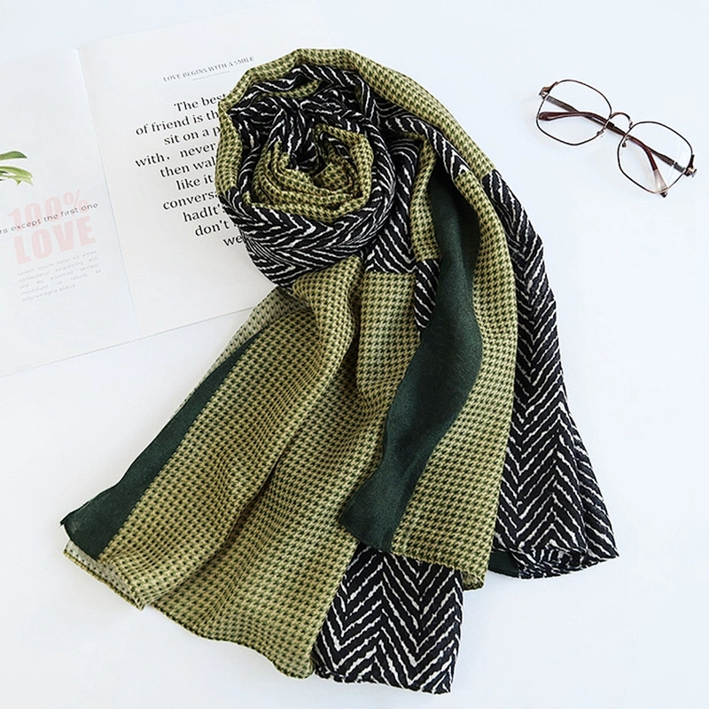 2020 Korean Version Autumn New Printed Scarf Geometric Plaid Long Cotton And Linen Medium Thick Shawl Scarf