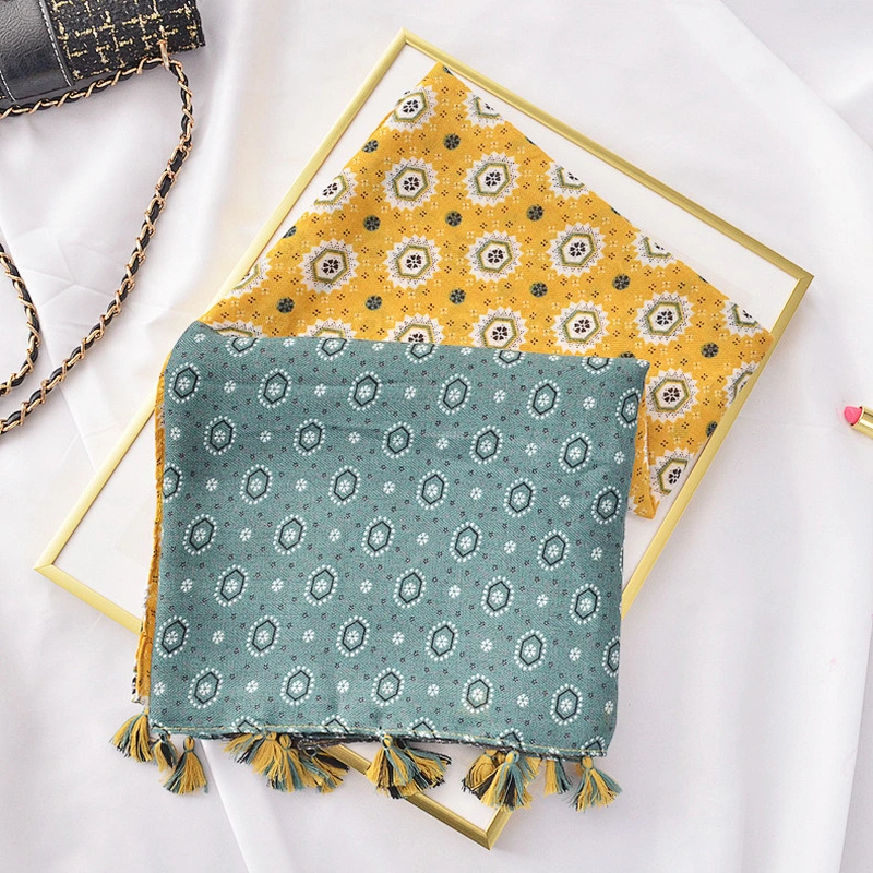 New Spring Summer Travel Ethnic Scarf Geometric Pattern Color Matching Twill Cotton Beach Towel Cotton Linen Scarf