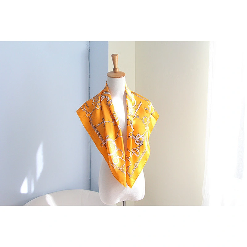Fashion Brand Ladies Chain Printing European American Silk Scarf Large Square Scarf Dual-Use Scarf Shawl