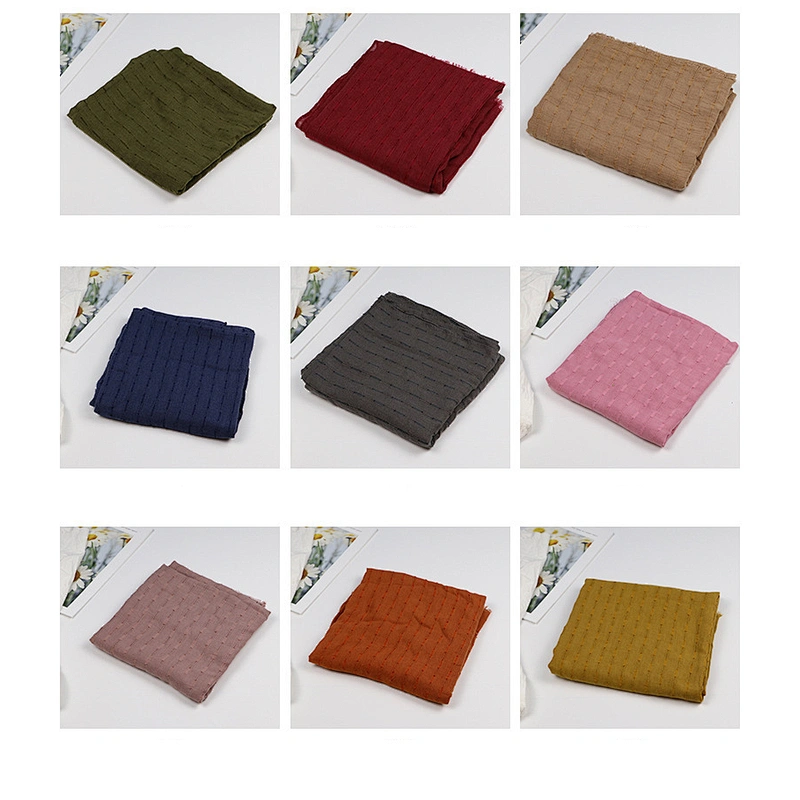2020 Winter Cotton Multicolor Scarf Female Classic Hollow Strip Pattern Gauze Scarf Long Shawl