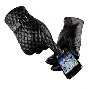 Wholesale Winter Cold Proof Full Finger Warm Touch Screen Glove Black Leather Gloves For Men