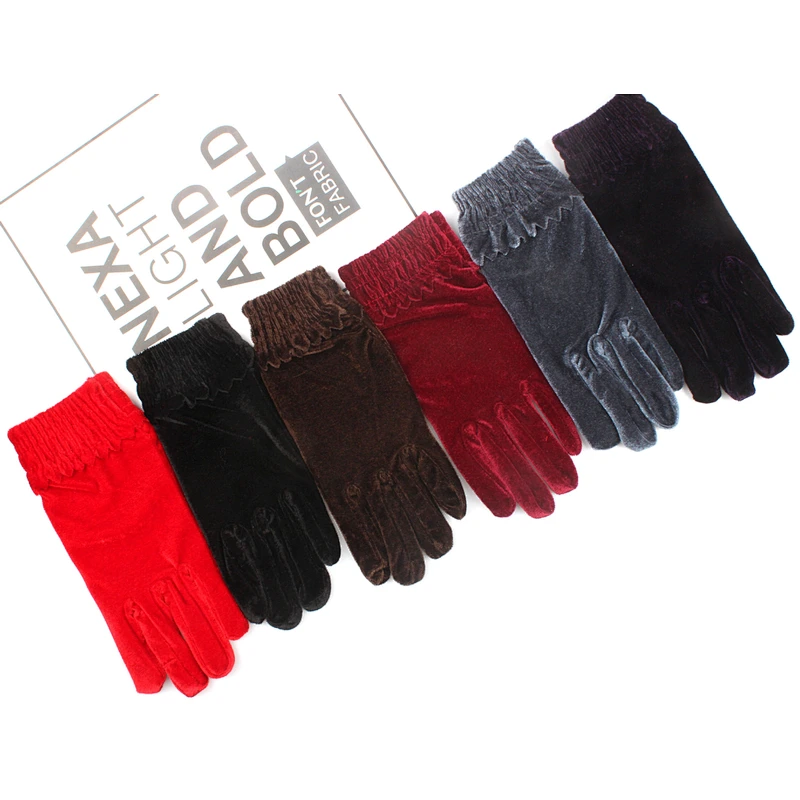 New Designs Soft Silk Velvet Materials Colorful Warm Comfort Products Fashion Ladies Winter Gloves