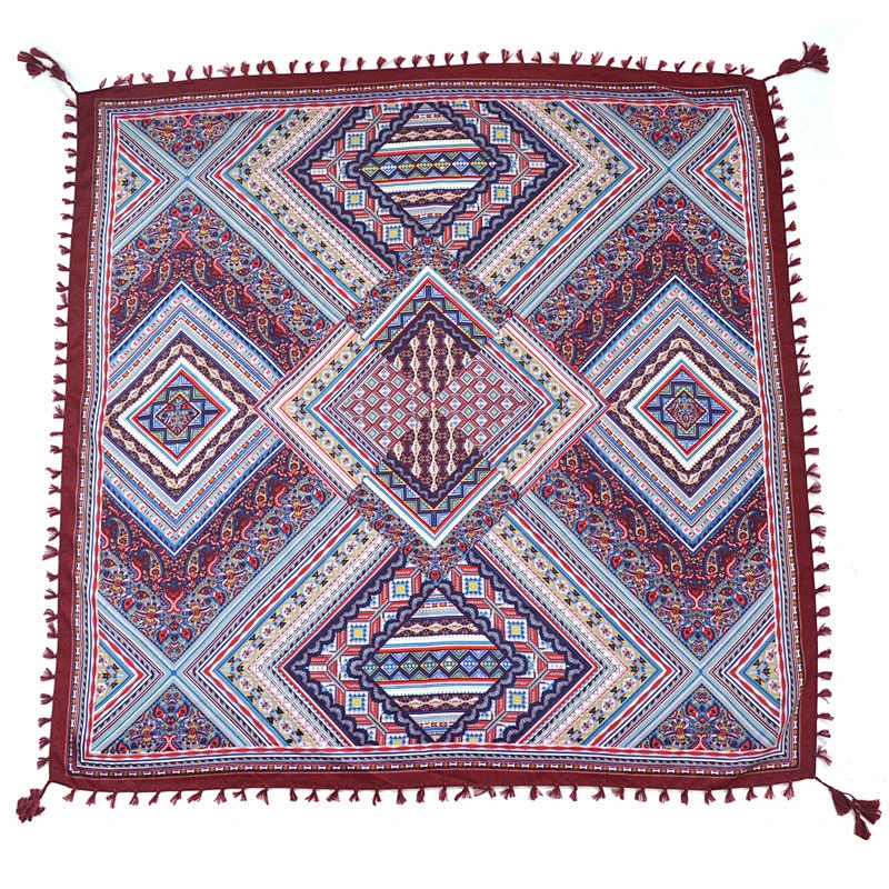 Bohemian Ladies Scarf Ethnic Style Knotted Tassel Scarf Jacquard Big Square Scarf