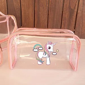 4 Styles Shape Size New Design Custom Unicorn Pattern Clear Cosmetic Brush Zipper Pouch PVC Makeup Bag