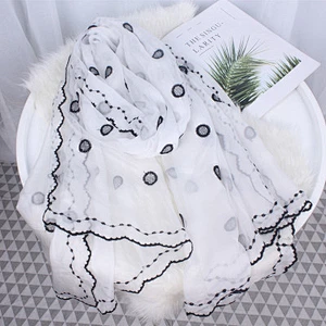 Spring and autumn wild solid color female polka dot embroidered long beach towel shawl scarf