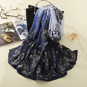 Wholesale spring scarf new fashion wild female printed soft pure simulation silk sunscreen shawl scarf