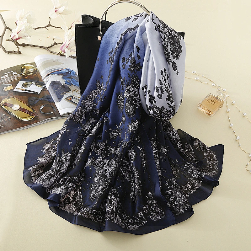 Wholesale spring scarf new fashion wild female printed soft pure simulation silk sunscreen shawl scarf