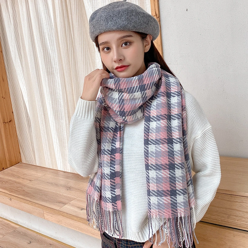 Autumn Winter New Cashmere Scarf Wild Long Fringed Scarf Shawl Dual-Use Korean Houndstooth Scarf Women