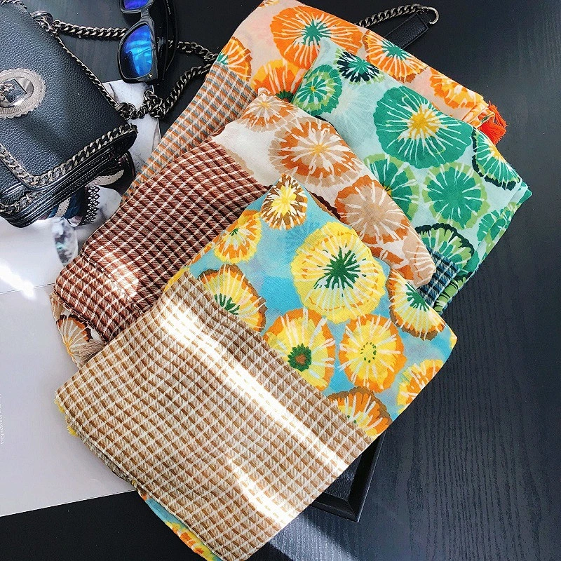 Spring and summer orange soft warm skin-friendly shade sunscreen long gauze women cotton sunscreen scarf shawl