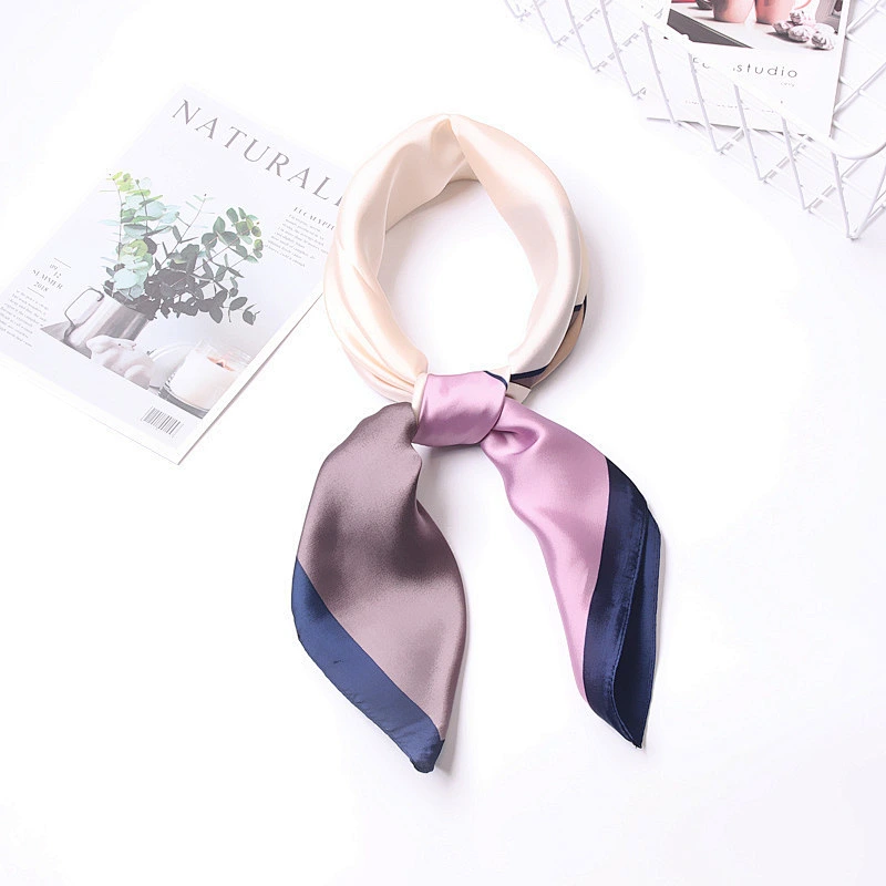 New Silk Color Matching Small Square Silk Scarf Female Chic Style Simple Splicing Small Scarf 70 Wild Scarf