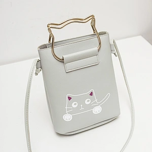 Wholesale Lady Cartoon Handbag Fashion Cute Cat Pattern Pu Leather Lady Shoulder Bag Handbag