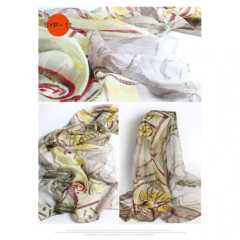 Wholesale Hand-Painted Stylish Print Scarves Travel Sunscreen Silk Shawl