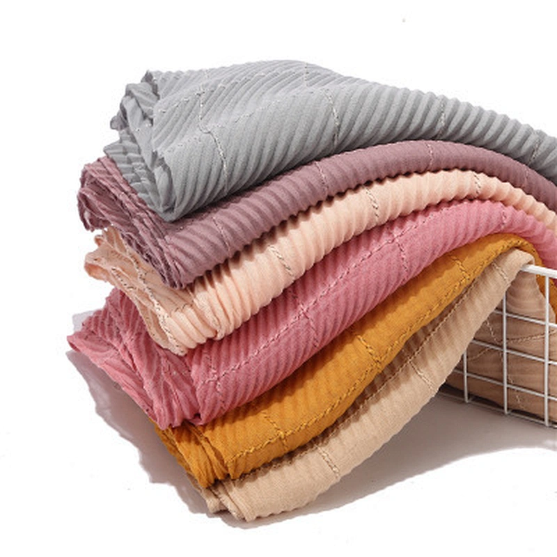 New muslim monochrome pleated plaid cotton ladies crinkle scarf hijabs shawl hijab