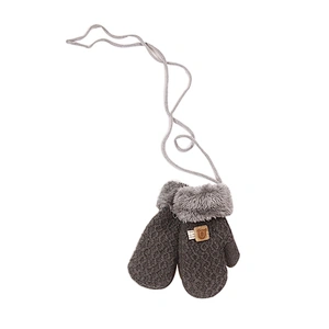 Winter Children'S Gloves Knitted Warm Velvet Thicken Gloves Baby Cute Bear Mittens Finger Lanyard Gloves