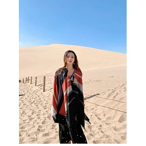 Wholesale Striped Scarf Women Korean Summer Desert Travel Shawl Thickened Cloak