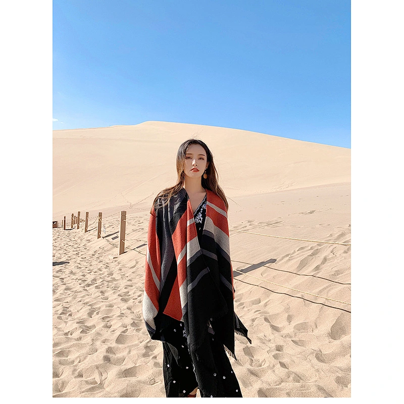 Wholesale Striped Scarf Women Korean Summer Desert Travel Shawl Thickened Cloak