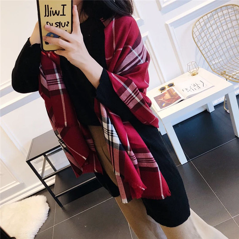 Autumn Winter Classic British Plaid Scarf Cotton Cashmere Scarf Women Shawl Dual-Use New Wholesale